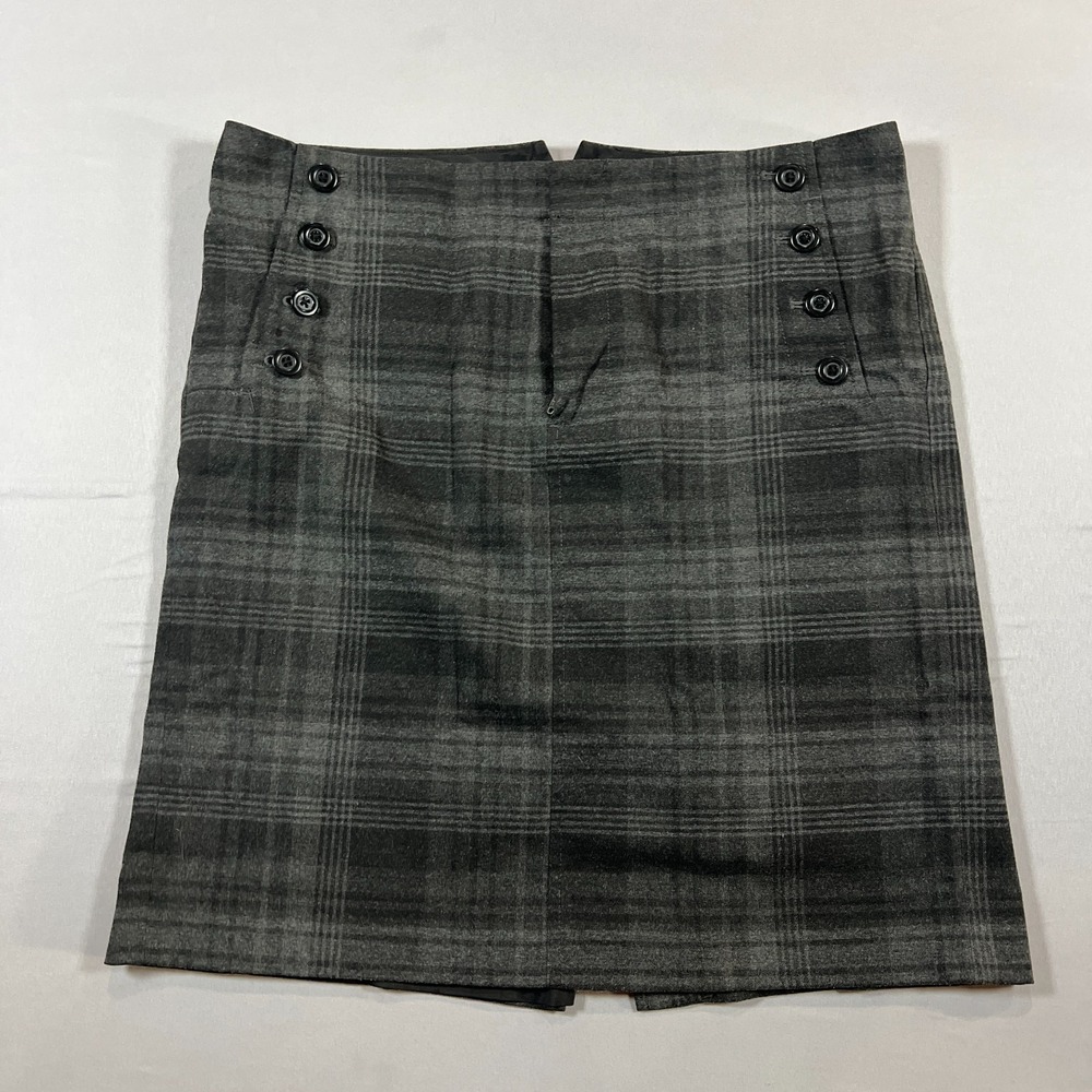 Gap Mini Skirt Womens 10 Gray Plaid Stretch Back Slit High Waisted Office Wear